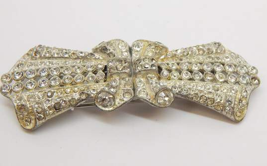 Vintage Coro Duette Icy Rhinestone & Silver Tone Convertible Brooch 24.1g image number 1