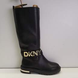 DKNY DELANIE BLACK BOOTS GOLD LOGO Women's Size 5.5