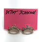 Designer Betsey Johnson Gold-Tone Purple Rhinestone Crown Stud Earrings image number 1