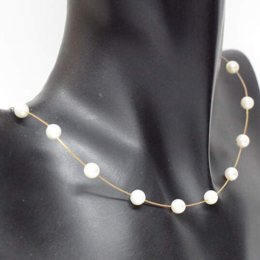 14K Yellow Gold Pearl Necklace image number 1