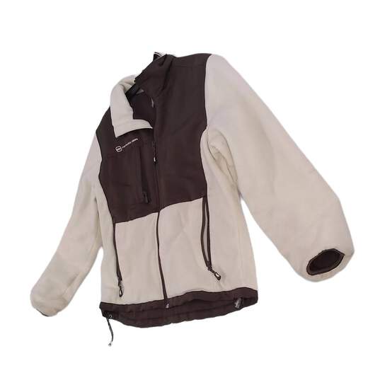 Womens White Long Sleeve Collared Full Zip Fleece Jacket Size Large image number 3