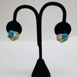 CU 14K Gold Diamond MOP Turquoise Heart Post Earrings 4.9g
