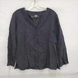 Eileen Fisher WM's Black Linen Blend Button Blouse Shirt Size XS