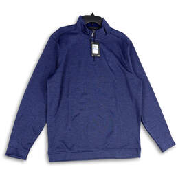 NWT Mens Blue Fleece Mock Neck 1/4 Zip Long Sleeve Pullover Sweater Sz XLT