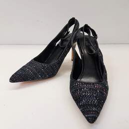White Market Black House Tweed Slingback Pump Heels Shoes Size 10 M