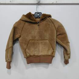NWT Girls Brown Suede Leather Long Sleeve Full Zip Hoodie Jacket Size 7