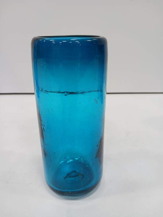 Lot of Four Blue Glass Blown Cups and Pitcher (Pitcher And Cups Don't Quite Match - They Do Color Wise) image number 4