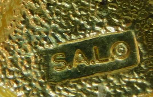 Vintage SAL Swarovski Icy Crystal Black Enamel & Gold Tone Drop Earring Brooch & Hinged Bangle Bracelet 64.1g image number 7