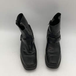 Womens Black Leather Square Toe Side Zip Mid-Calf Biker Boots Size 9 alternative image