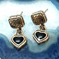 Designer Brighton Silver-Tone Black Crystal Stone Heart Shape Drop Earrings image number 1