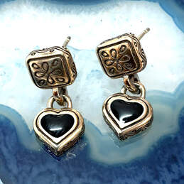 Designer Brighton Silver-Tone Black Crystal Stone Heart Shape Drop Earrings
