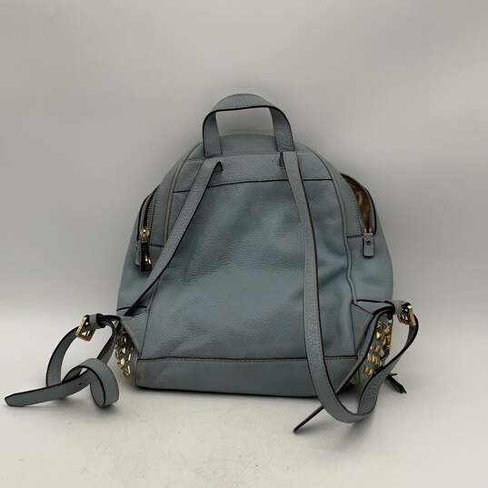 Womens Baby Blue Leather Studded Inner Pockets Adjustable Strap Backpack Bag image number 2