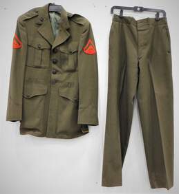VTG U.S. Marine Corps Green Wool Serge Coat & Pants w/ Garrison Cap, Belt & Tie