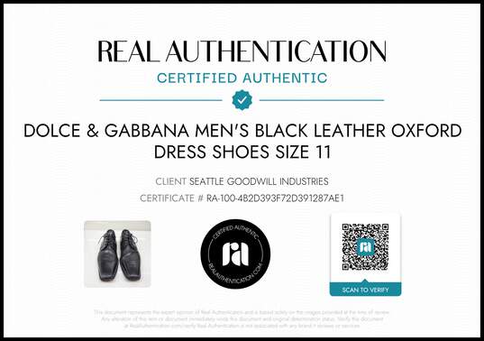 Dolce & Gabbana Men's Black Leather Oxford Dress Shoes Size 11 w/COA image number 2