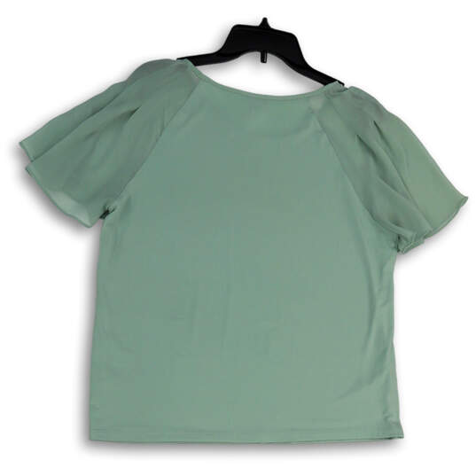 Womens Green Short Ruffle Sleeve Round Neck Pullover Blouse Top Size M image number 2