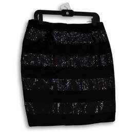 Womens Black Striped Sequin Back Zip Straight & Pencil Skirt Size 12 alternative image