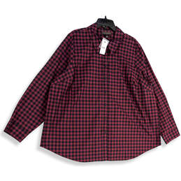 NWT Womens Red Black Plaid Long Sleeve Spread Collar Button-Up Shirt Sz 18