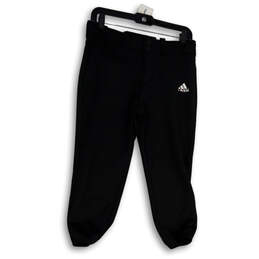 Womens Black Logo Flat Front Pockets Tapered Leg Baseball Pants Size Small