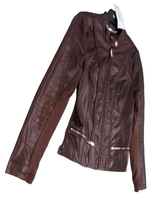 Express Women's Brown Long Sleeve Pockets Leather Motorcycle Jacket Size Small image number 4