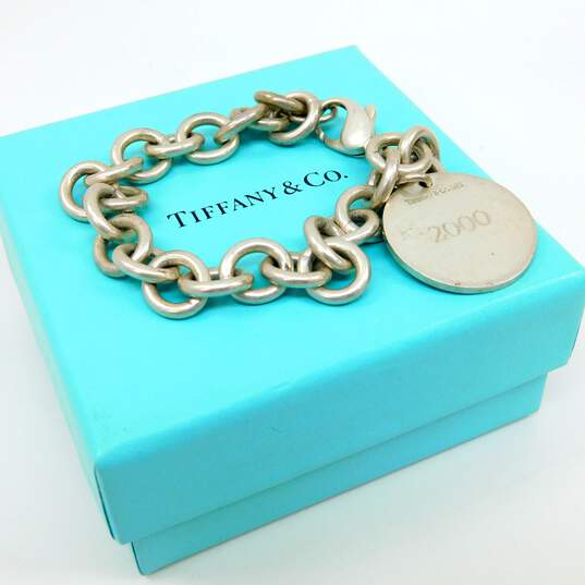 Tiffany & Co Sterling Silver Personalized Circle Tag Chain Bracelet 37.8g image number 1