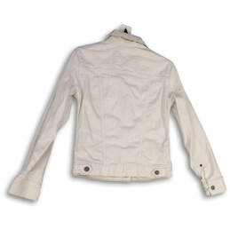 Womens White Denim Collared Long Sleeve Pockets Button Front Jacket Size XS alternative image