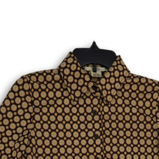 Womens Brown Yellow Printed Pointed Collar Long Sleeve Button-Up Shirt Sz S image number 3