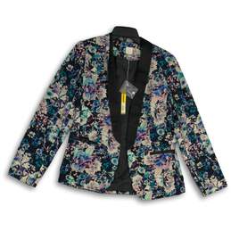 NWT Lauren Conrad Womens Blue Black Floral Shawl Lapel Open Front Blazer Size 10
