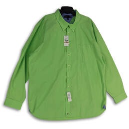 NWT Mens Green Collared Long Sleeve Pullover Button-Up Shirt Size 3XL