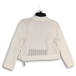 NWT Womens White Lace Long Sleeve Open Front Cropped Cardigan Sweater Sz M alternative image