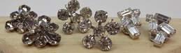 Vintage Weiss Silvertone Icy Clear & Grey Rhinestones Flower Screw Back & Triangle & Cluster Clip On Earrings Variety 27.5g