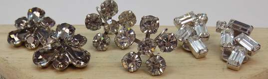 Vintage Weiss Silvertone Icy Clear & Grey Rhinestones Flower Screw Back & Triangle & Cluster Clip On Earrings Variety 27.5g image number 1