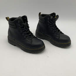 Womens F2413-18 Black Leather Steel Toe Slip Resistant Combat Boots Size 6 alternative image