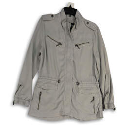 Womens Gray Pockets Long Sleeve Full-Zip Utility Jacket Size Medium