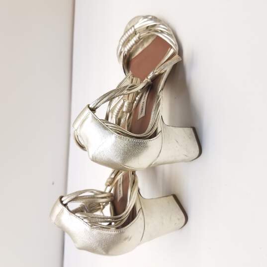 Tabitha Simmons Leather Strappy Heels Silver 6.5 image number 4