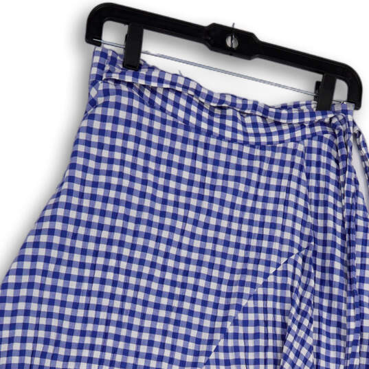 Womens Blue White Checked Side Waist Tie Knee Length Flare Skirt Size 2 image number 3