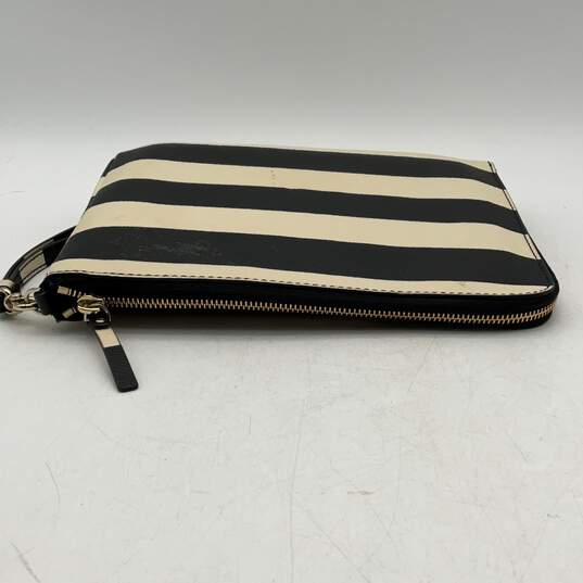 Kate Spade Womens Black White Striped Zipper Charging Pouch Wristlet Wallet image number 5