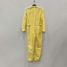 NWT Womens Yellow Long Sleeve Pockets Button Front One-Piece Jump Suit Sz S