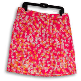 Womens Pink Floral Flat Front Slash Pocket Side Zip Short Mini Skirt Sz 12