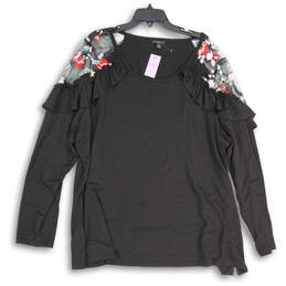 NWT Womens Black Lace Embroidered Long Sleeve Pullover Blouse Top Size 26/28