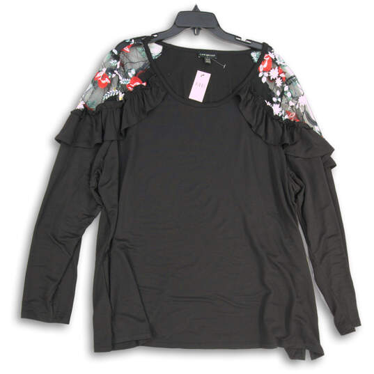 NWT Womens Black Lace Embroidered Long Sleeve Pullover Blouse Top Size 26/28 image number 1