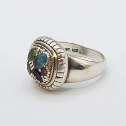 Sterling Silver 18K Gold Accent Multi Gemstone Sz 6 1/4 Ring 9.3g