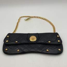 NWT Womens Black Gold Chain Strap Leather Studded Turn Lock Clutch Handbag