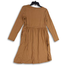 Womens Beige Long Sleeve Round Neck knee Length Fit & Flare Dress Size S alternative image