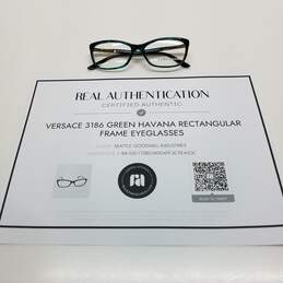 AUTHENTICATED Versace Green Havana Rectangular Frame Eyeglasses