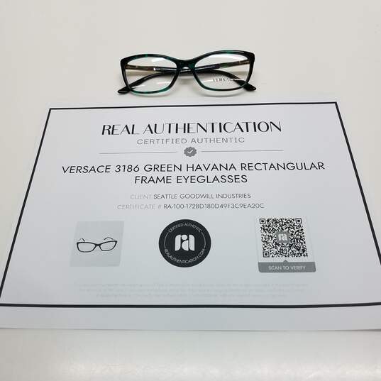 AUTHENTICATED Versace Green Havana Rectangular Frame Eyeglasses image number 1
