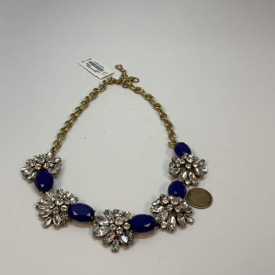 NWT Designer J. Crew Gold-Tone Clear Blue Crystals Statement Necklace image number 2
