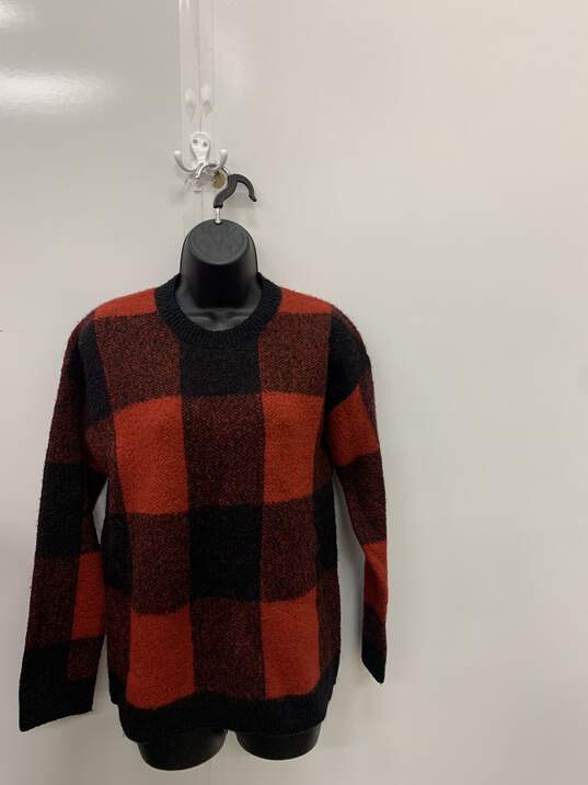 Women's Black/Red Plaid Long Sleeve Sweater SZ S/P image number 1
