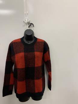 Women's Black/Red Plaid Long Sleeve Sweater SZ S/P