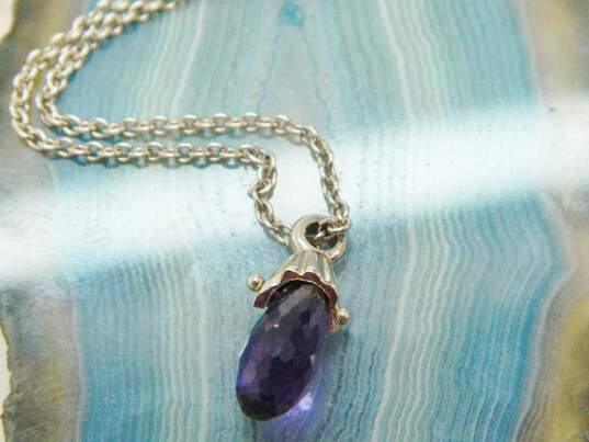 14K White Gold Faceted Amethyst Teardrop Pendant Cable Chain Necklace 2.9g image number 3