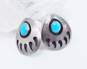 Southwestern Style Sterling  Silver Turquoise Bear Paw Post Earrings 6.9g image number 3